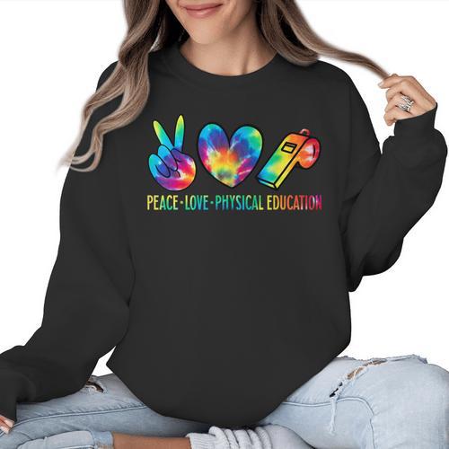 Peace Love Physical Education Tie Dye Sports PE Teacher Women Crewneck Sweatshirt - teacherstshirts.com AU