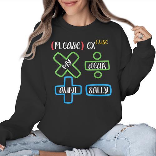 PEMDAS Please Excuse My Dear Aunt Sally Math Teacher Women Crewneck Sweatshirt - teacherstshirts.com