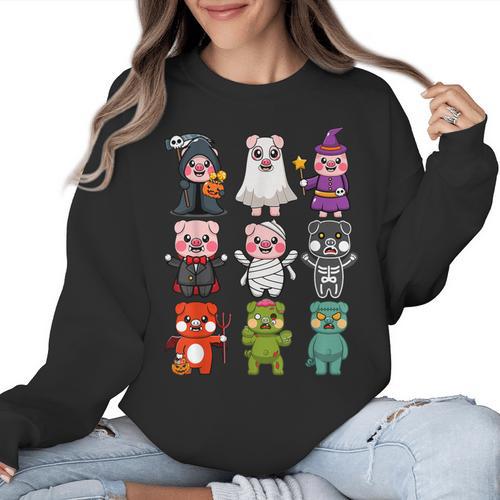 Pig Spooky Ghost Witch Boo-Jee Horror Pumpkin Pig Halloween Women Crewneck Sweatshirt - Bostonterriersmerch.com