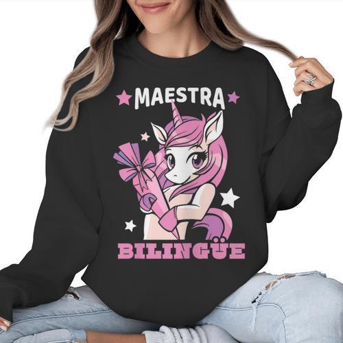 Pink Unicorn Spanish Teacher Regalos Para Bilingue Teacher Women Crewneck Sweatshirt - teacherstshirts.com UK