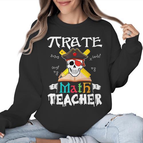 Pirate Math Teacher Skull Pirate Halloween Costume Women Crewneck Sweatshirt - teacherstshirts.com AU