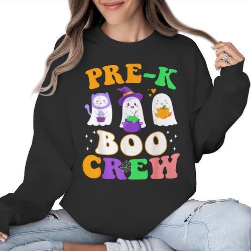 Pre-K Boo Crew Cute Ghost Halloween Costume Teacher Student For Men Women Kids Women Crewneck Sweatshirt - teacherstshirts.com AU