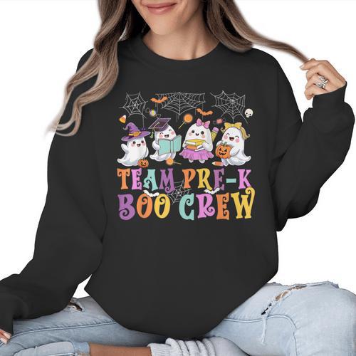 Pre-K Boo Crew Ghost Halloween Teacher Student Women Crewneck Sweatshirt - teacherstshirts.com