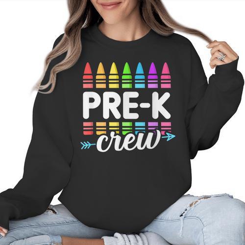 Pre-K Crew Teacher Team Squad Hello Back School Graduation Women Crewneck Sweatshirt - teacherstshirts.com