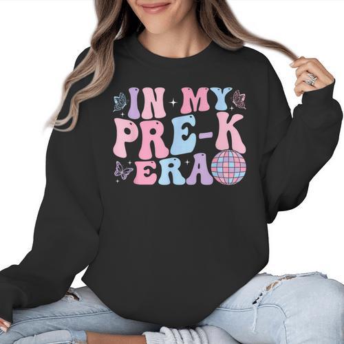 In My Pre K Era Groovy Back To School First Day Teacher Kids Women Crewneck Sweatshirt - teacherstshirts.com AU