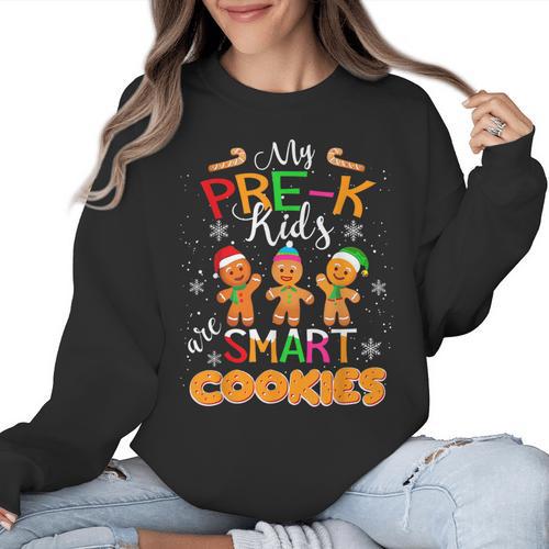 My Pre-K Kids Are Smart Cookies Christmas Teacher Women Crewneck Sweatshirt - teacherstshirts.com AU