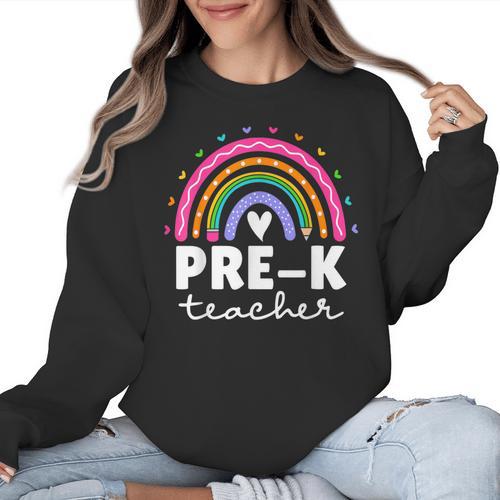 Pre-K Teacher Cute Pre Kindergarten For Teachers Rainbow For Men Women Kids Women Crewneck Sweatshirt - teacherstshirts.com