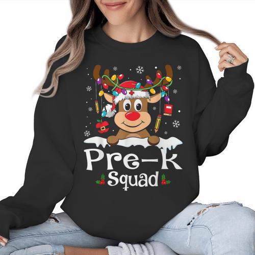 Pre-k Teacher Squad Reindeer Teacher Christmas Women Crewneck Sweatshirt - teacherstshirts.com AU