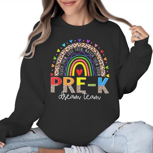 PreK Dream Team Leopard Rainbow Teacher Squad Back To School Women Crewneck Sweatshirt - teacherstshirts.com