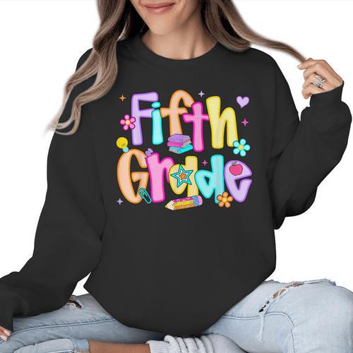Preppy Fifth Grade Back To School 5th Grade Teacher Girl Boy Women Crewneck Sweatshirt - teacherstshirts.com