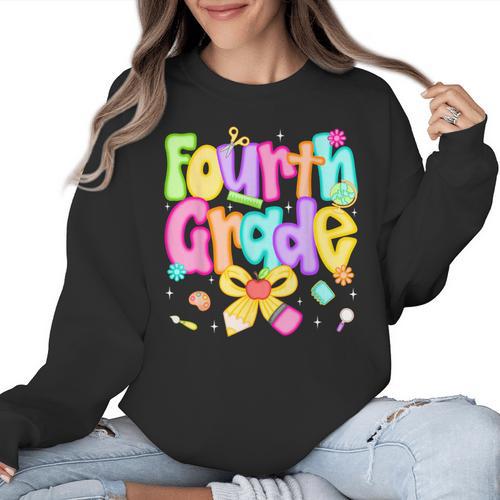 Preppy Fourth Grade Back To School 4th Grade Teacher Girls Women Crewneck Sweatshirt - teacherstshirts.com AU