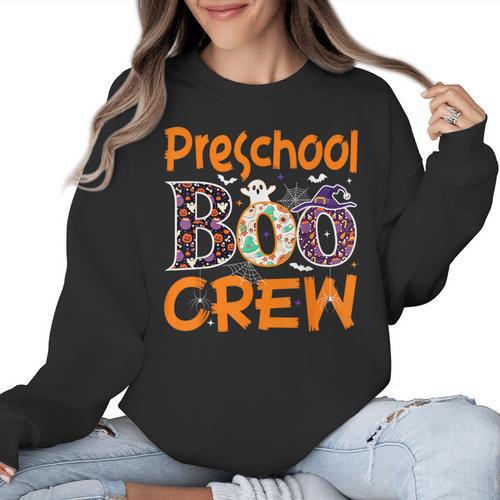 Preschool Boo Crew Preschool Halloween Teacher Women Crewneck Sweatshirt - teacherstshirts.com DE