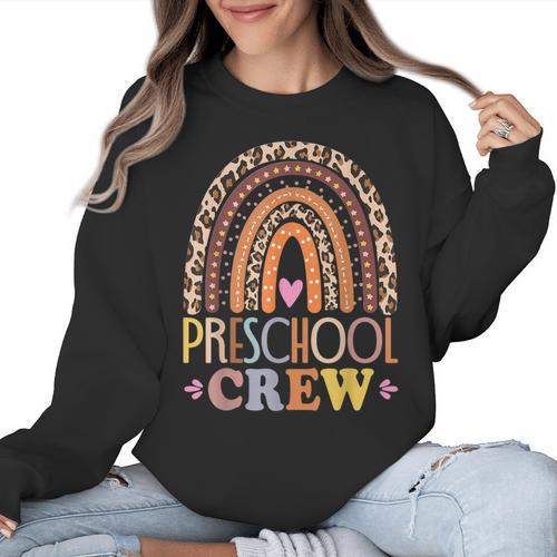 Preschool Crew Cute Leopard Rainbow Back To School Teachers Women Crewneck Sweatshirt - teacherstshirts.com AU