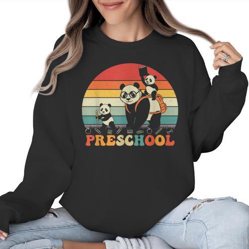 Preschool Panda Back To School Teacher Student Women Crewneck Sweatshirt - teacherstshirts.com AU