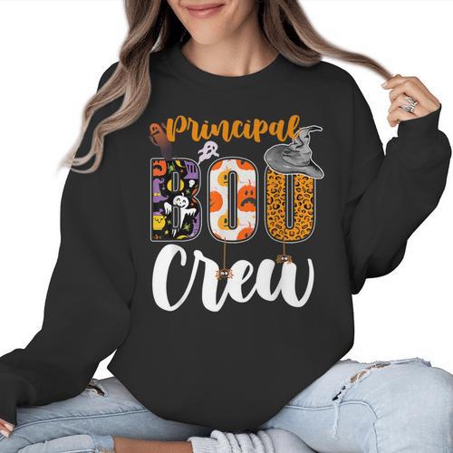 Principal Boo Crew Ghost Halloween Teachers School Matching Women Crewneck Sweatshirt - teacherstshirts.com CA