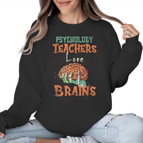 Psychology Teachers Love Brains Halloween For Psychologists Men Women Women Crewneck Sweatshirt - teacherstshirts.com UK