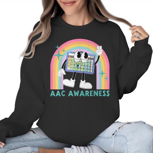 Rainbow AAC Awareness Month SPED Teacher SLP Communication Women Crewneck Sweatshirt - teacherstshirts.com UK