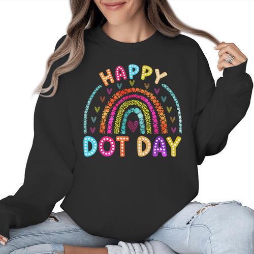 Rainbow Happy Dot Day Shirts Teacher Kids September 15th Women Crewneck Sweatshirt - teacherstshirts.com DE
