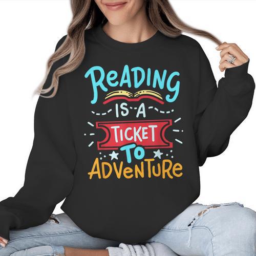 Reading Adventure Library Student Teacher Book Women Crewneck Sweatshirt - teacherstshirts.com