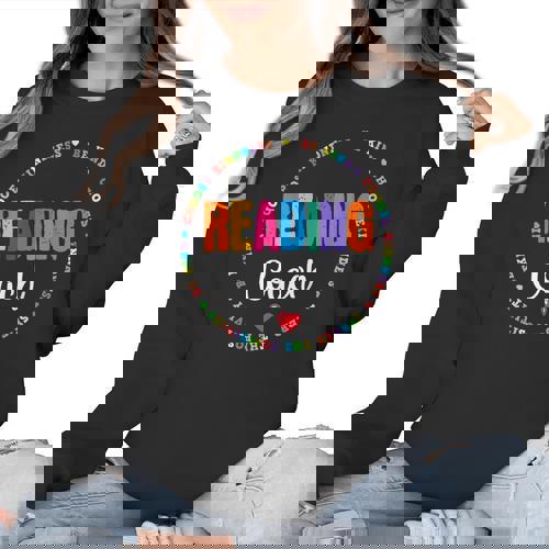 Reading Coach Teacher Interventionist Specialist Literacy Women Crewneck Sweatshirt - teacherstshirts.com