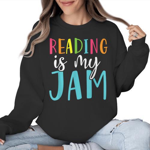 Reading Is My Jam Back To School Teacher Women Crewneck Sweatshirt - teacherstshirts.com AU