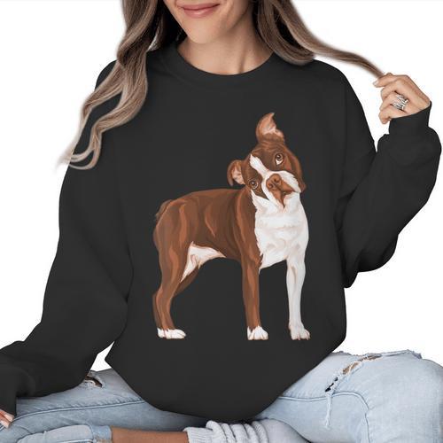 Red Boston Terrier Dog Women Crewneck Sweatshirt - Bostonterriersmerch.com