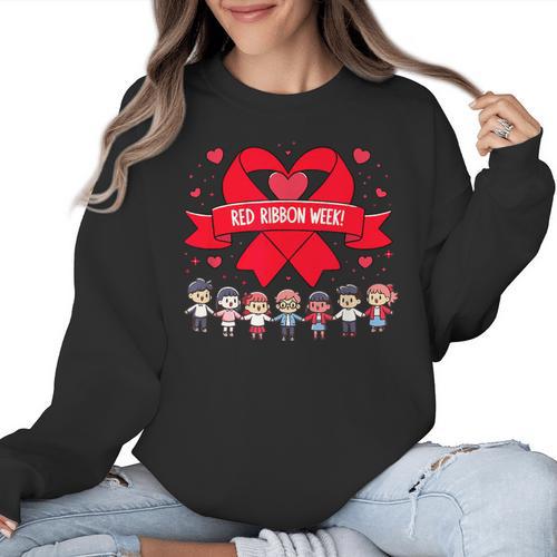 Red Ribbon Week Awareness For Students And Teachers Men Women Girls Kids Women Crewneck Sweatshirt - teacherstshirts.com