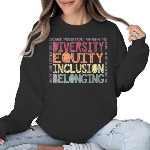 Retro Diversity Equity Inclusion Belonging DEIB Teacher Women Crewneck Sweatshirt - teacherstshirts.com CA