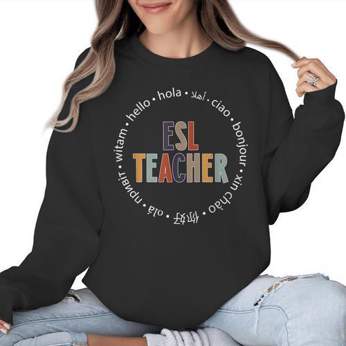 Retro ESL Teacher Teach Multilingual Learners Team Women Crewneck Sweatshirt - teacherstshirts.com