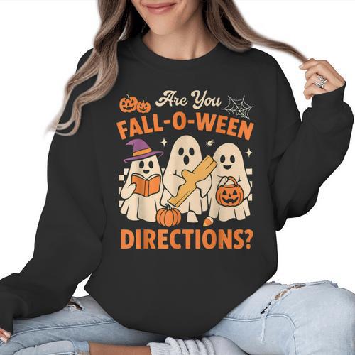 Retro Are You Fall O Ween Directions Ghost Teacher Spooky Women Crewneck Sweatshirt - teacherstshirts.com