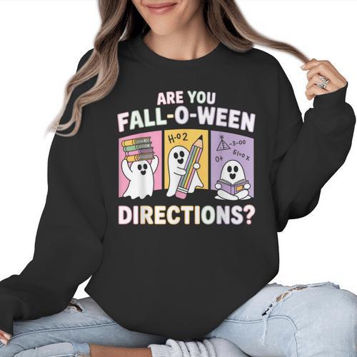 Retro Are You Fall O Ween Directions Teacher Halloween Ghost Women Crewneck Sweatshirt - teacherstshirts.com DE