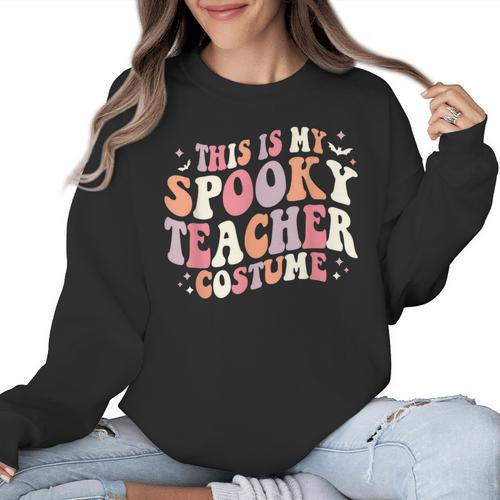 Retro Halloween This Is My Spooky School Teacher Costume Women Crewneck Sweatshirt - teacherstshirts.com AU