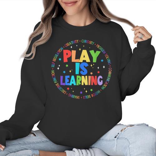 Retro Play Is Learning Teacher Back To School Women Crewneck Sweatshirt - teacherstshirts.com UK