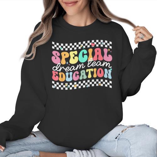 Retro Special Education Squad Groovy Dream Team SPED Teacher Women Crewneck Sweatshirt - teacherstshirts.com AU