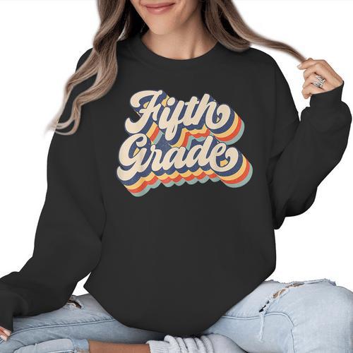 Retro Sunset Fifth Grade Teacher & Student Back To School Women Crewneck Sweatshirt - teacherstshirts.com CA