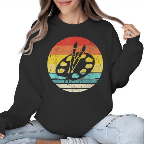 Retro Vintage Paint Palette Costume Artist Art Teacher Men Women Women Crewneck Sweatshirt - teacherstshirts.com