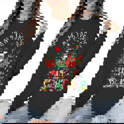 Santa&#x27;s Favorite Music Teacher Christmas Santa Hat Matching Women Crewneck Sweatshirt - teacherstshirts.com