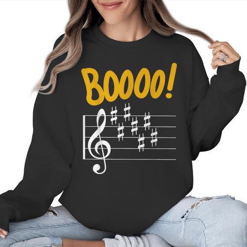 Scary Key Signature Boo Music Halloween Musician Teacher Men Women Women Crewneck Sweatshirt - teacherstshirts.com CA