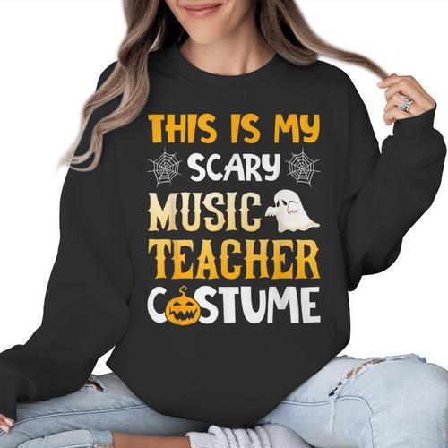This Is My Scary Music Teacher Halloween Costumes Pajama Women Crewneck Sweatshirt - teacherstshirts.com