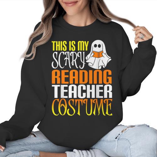 This Is My Scary Reading Teacher Costume Halloween School Women Crewneck Sweatshirt - teacherstshirts.com