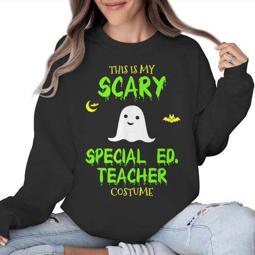 Scary Special Education Ed Teacher Costume Halloween Easy Women Crewneck Sweatshirt - teacherstshirts.com UK