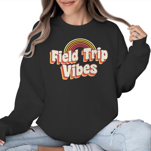 School Bus Trip Vibes Students Teachers Students Field Trip For Men Women Kids Women Crewneck Sweatshirt - teacherstshirts.com AU