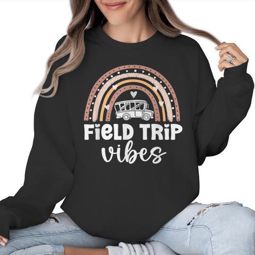 School Bus Trip Vibes Students Teachers Students Field Trip Women Crewneck Sweatshirt - teacherstshirts.com AU