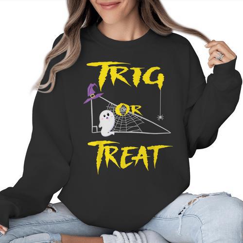 School Math Teacher Halloween 2022 Trig Or Treat Shirt Women Crewneck Sweatshirt - teacherstshirts.com CA