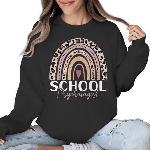 School Psych Teacher School Psychologist Leopard Rainbow Women Crewneck Sweatshirt - teacherstshirts.com UK
