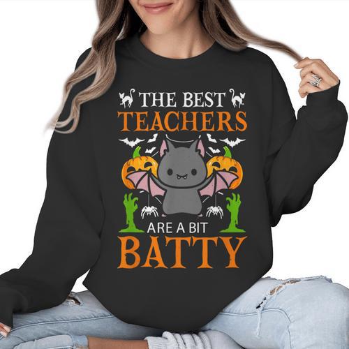 School Teacher A Bit Batty Teaching Bat Halloween Costume Women Crewneck Sweatshirt - teacherstshirts.com