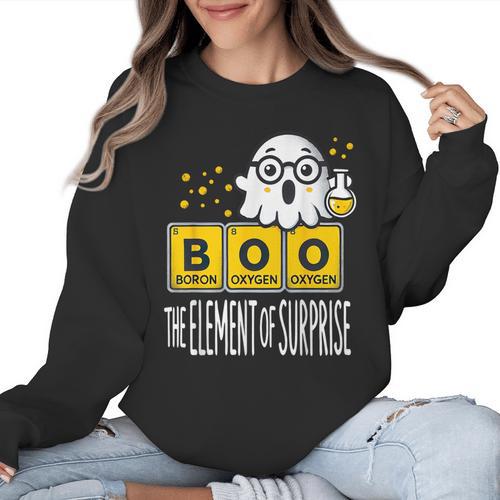 Science Teacher Halloween Elements Of Surprise Chemistry Women Crewneck Sweatshirt - teacherstshirts.com UK