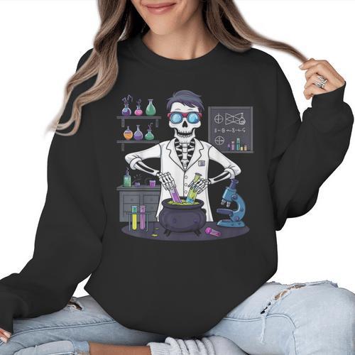 Science Teacher Halloween Skeleton Scientist Chemistry Women Crewneck Sweatshirt - teacherstshirts.com DE