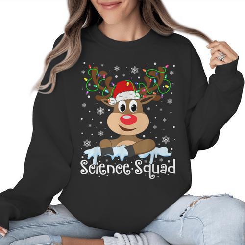 Science Teacher Squad Reindeer Christmas Teacher Xmas Lights For Men Women Women Crewneck Sweatshirt - teacherstshirts.com CA
