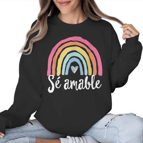 Sé Amable Spanish Bilingual Teacher Be Kind Boho Rainbow Women Crewneck Sweatshirt - teacherstshirts.com CA